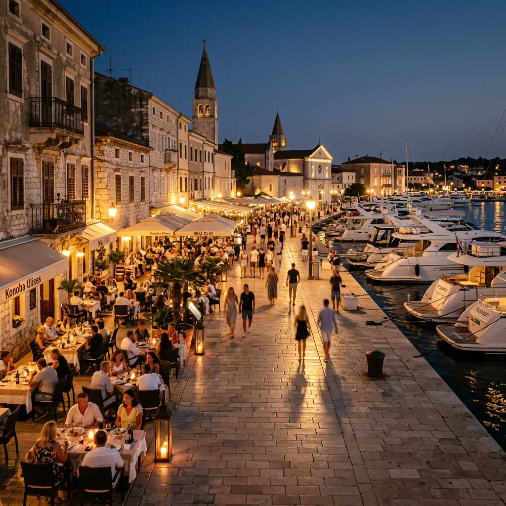 Porec Mall und Pier mit Luxusyachten und tollen Restaurans
